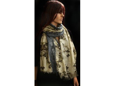 Wollen sjaal of stola, vintagelook, oudblauw, vintagegroen, pastelgroen