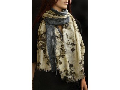 Wollen sjaal of stola, vintagelook, oudblauw, vintagegroen, pastelgroen