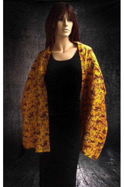 Zijden vintage kantha sjaal, geel, rood en zwart