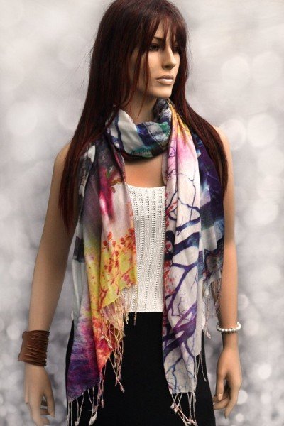 Silk pashmina sjaal met een oosters tafereel
