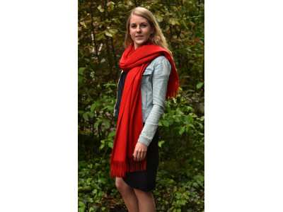 Echte dikke wollen cashmere sjaal met franjes, rood, uniseks 