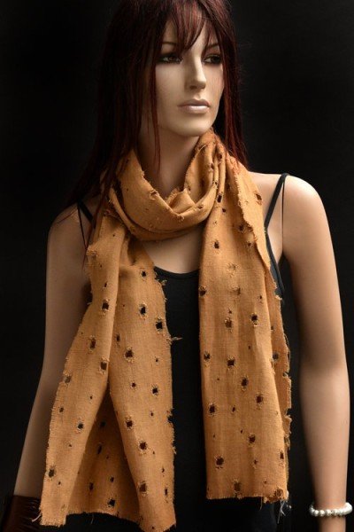 Stoere sjaal van katoen met gaten, camel