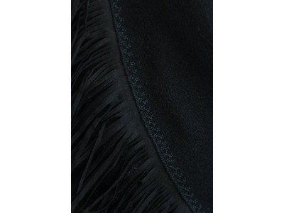 Elegante wollen sjaal of omslagdoek, zwart, driehoek dubbel, suede franjes