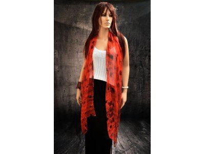 Elegante chiffon zijden sjaal, rood en zwart, extra lang
